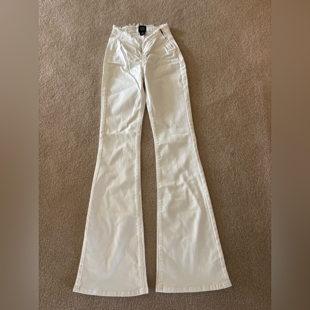 White Flared Women’s Jeans - Ruched Waist